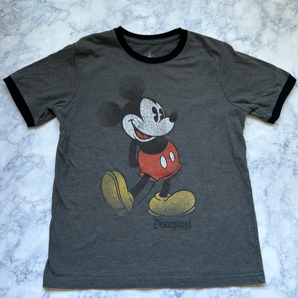 Kids Disneyland Disney Mickey Mouse Vintage Retro Gray Crew Neck Shirt Top Med
